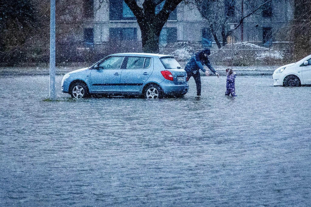 Nykobing Falster.  Inundaciones en esta ciudad al sur de Dinamarca, después de que fuertes lluvias azotaron la región, el 4 de enero de 2024. Foto Ritzau Scanpix vía Afp / Ingrid Riis