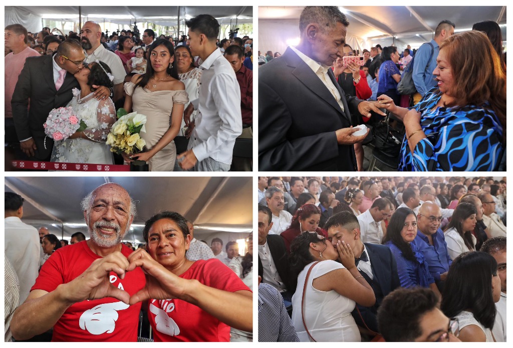 Ciudad de México. Durante la boda colectiva que se realizó en la explanada del Registro Civil. La ceremonia fue encabezada por el jefe de Gobierno Martí Batres Guadarrama. Fotos: Marco Peláez